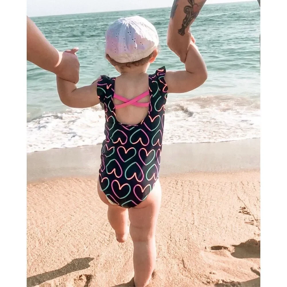 Toddler Girls Carters Heart Allover Print One Piece Swimsuit - Sz 3T